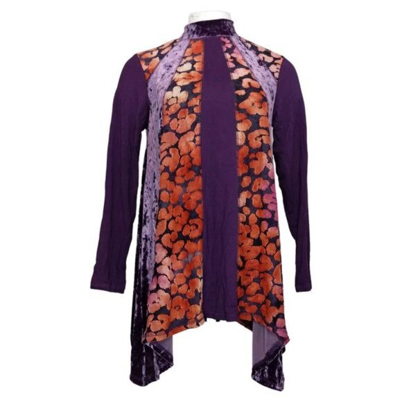 "NWT" LOGO Lavish by Lori Goldstein Rayon 230 Pieced Velvet Top In Small - Picture 1 of 12